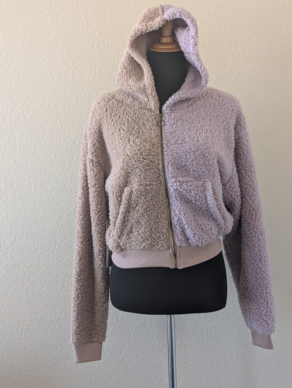 NWT Dictionary Split Colorblock Fuzzy Fleece Zip Hoodie Jacket Size M​